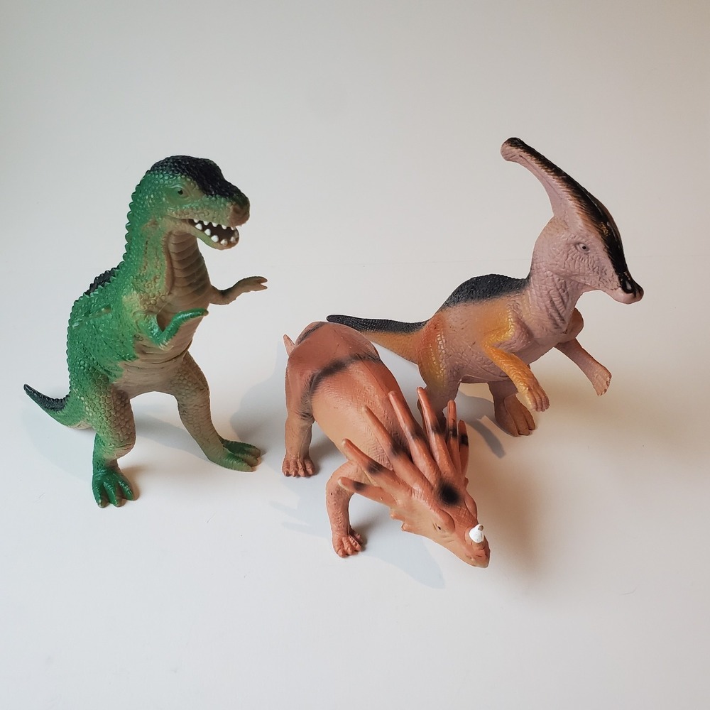 Vintage Jaru LOT Of 3 Imperial Toy Plastic Dinosaurs Mixed Figures Natural Color